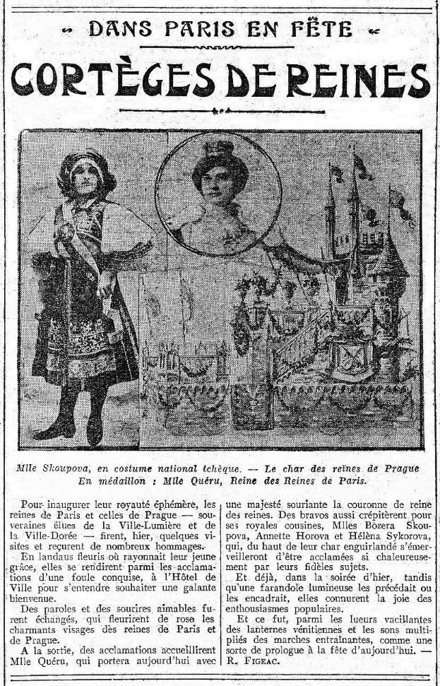 Schwarze und weiße Zeitungsanzeige für ein Pariser Festival mit einer Frau in einem Kleid und einem Mann in einem Anzug