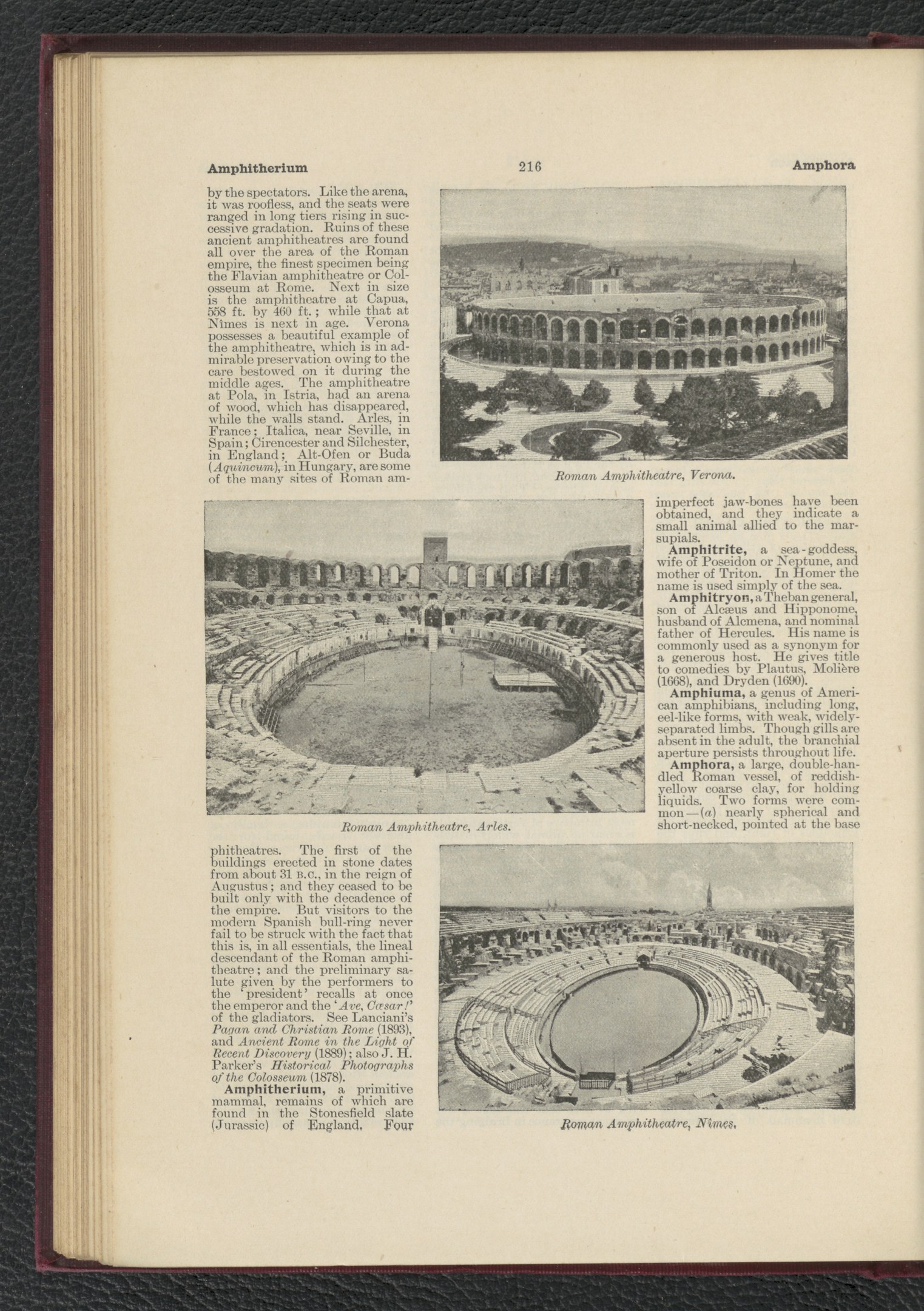 Offenes Buch mit Stadionbild und Text sowie zusätzlichen Bildern.