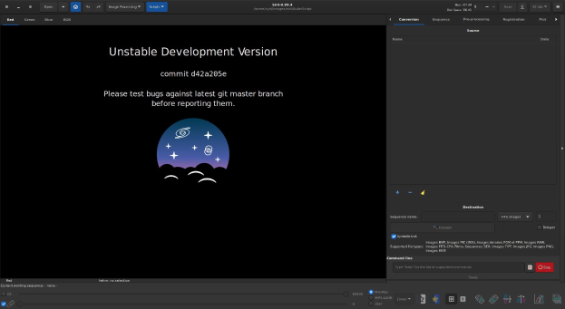 Screenshot eines Computerbildschirms mit fettgedrucktem "instabiler Entwicklungsversion" auf schwarzem Hintergrund, wobei "unaufhaltsame Entwicklung" in hellblau hervorgehoben ist, zusammen mit Symbolen für eine Suchleiste, Dropdown-Menü und Fortschrittsbalken.