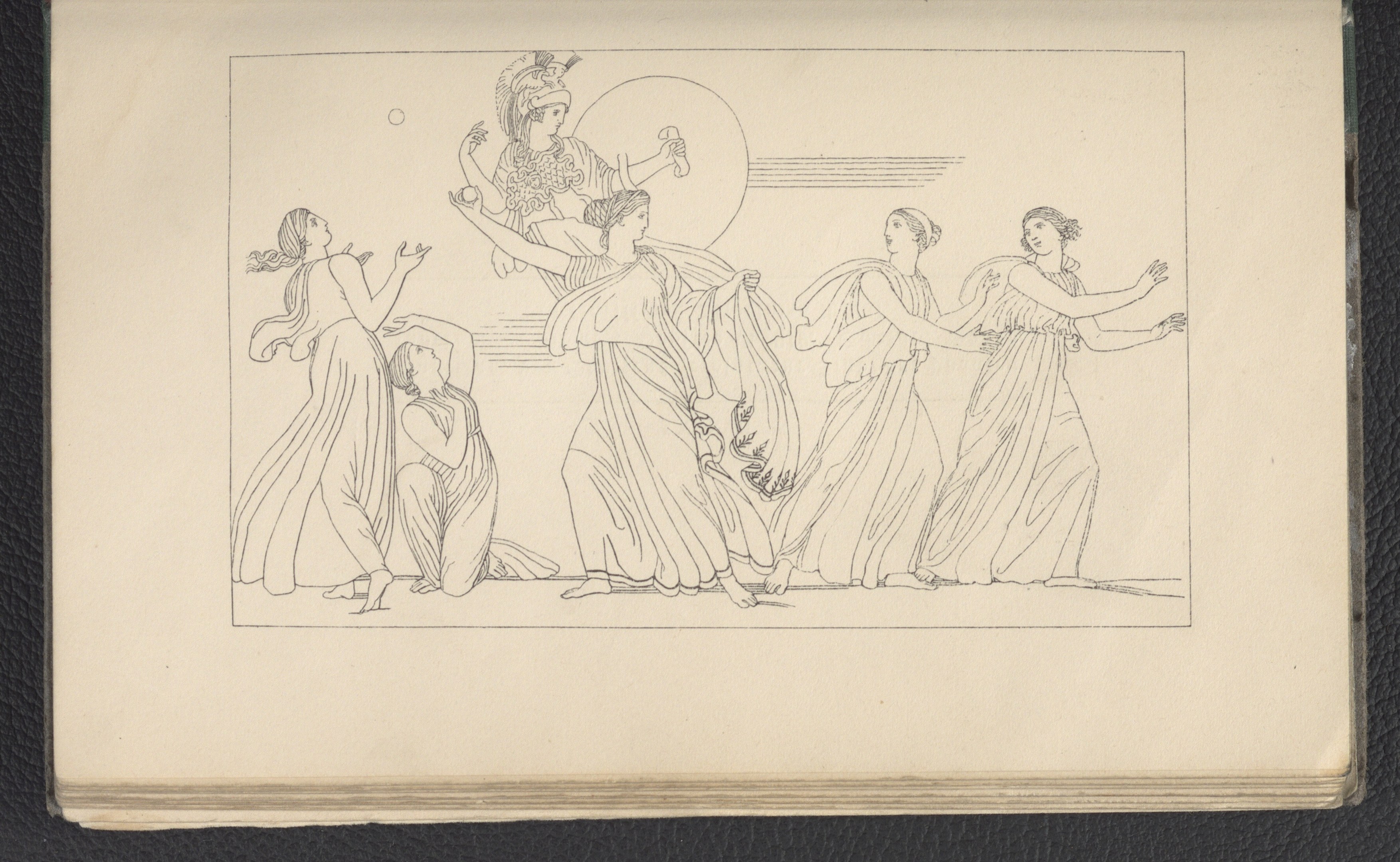 Ein Buchumschlag mit einer leuchtenden Illustration einer Gruppe tanzender Frauen in energischen, synchronisierten Posen mit detaillierter Kleidung und Gesichtsmerkmalen.