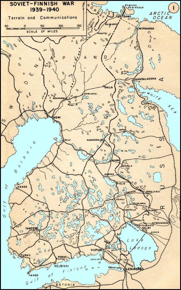 Ein Plakatplan der Sowjetisch-Finnischen Kriegs (1939–1940) mit Text, der das Ausmaß des Konflikts und wichtige Ereignisse beschreibt.