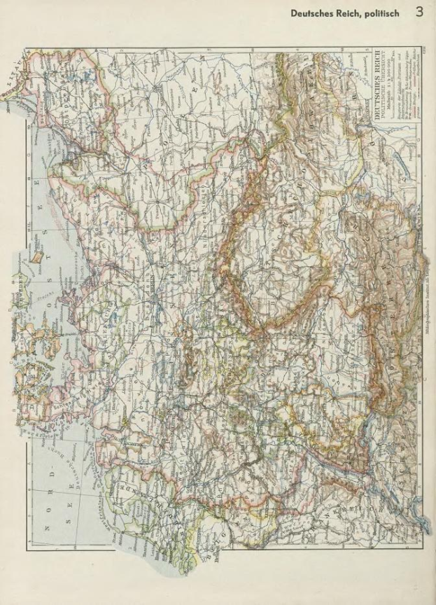 19. Jahrhundert-Karte von Deutschland, die politische Teilung zeigt, auf altem Papier gedruckt mit Text oben und unten.