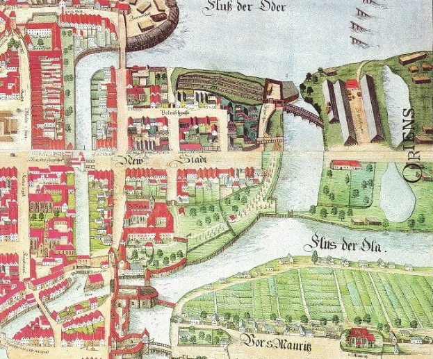 Detailiertes altes Stadtplan von Stuttgart, Deutschland, zeigt Straßen, Gebäude, Bäume, Gras, Wasser und Text mit zusätzlichen Stadtinformationen.