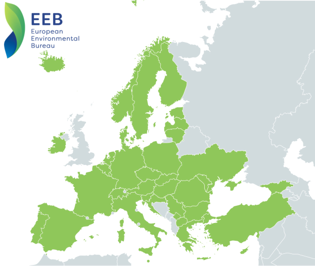 Karte von Europa mit dem Logo der Europäischen Umweltbehörde in der linken oberen Ecke, schattiert in verschiedenen Grüntönen, um verschiedene EU-Regionen anzuzeigen.