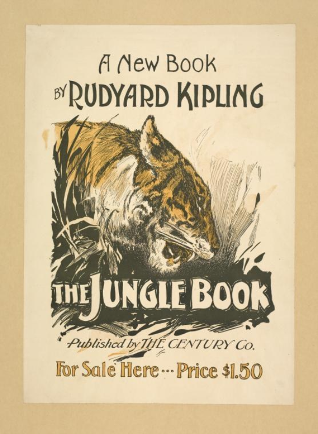 Ein Buch mit dem Titel "Der Dschungelbuch" von Rudyard Kipling mit einer realistischen Tiger-Illustration auf dem Cover.