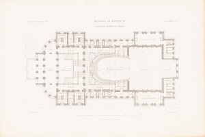 Ein detaillierter Grundrissplan eines Gebäudes mit mehreren Zimmern, einschließlich eines OpenHaus in Frankfurt, mit begleitendem Text zur Beschreibung des Layouts.