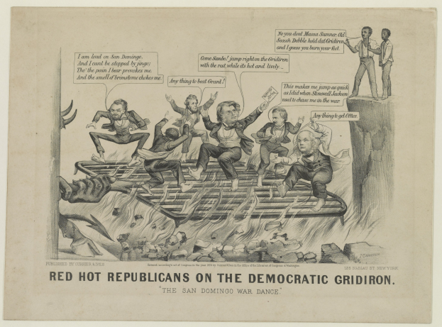 Eine Zeichnung auf Papier zeigt rote Figuren auf einem Gitter mit besorgten Gesichtern und erhobenen Armen, begleitet von fettem schwarzem Text.