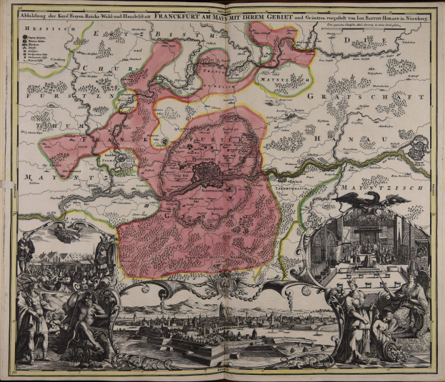 Ein altes Buch mit einer zentralen Deutschlandkarte, umgeben von Illustrationen und Texten, strahlt einen klassischen und zeitlosen Look aus.