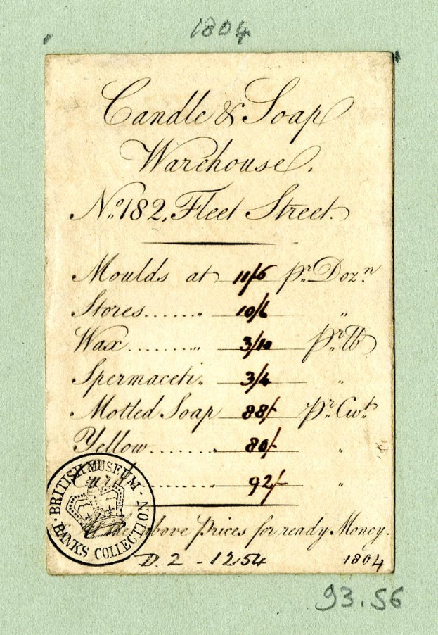 Ein Beleg mit einem Stempel von "Candle & Soap Warehouse".