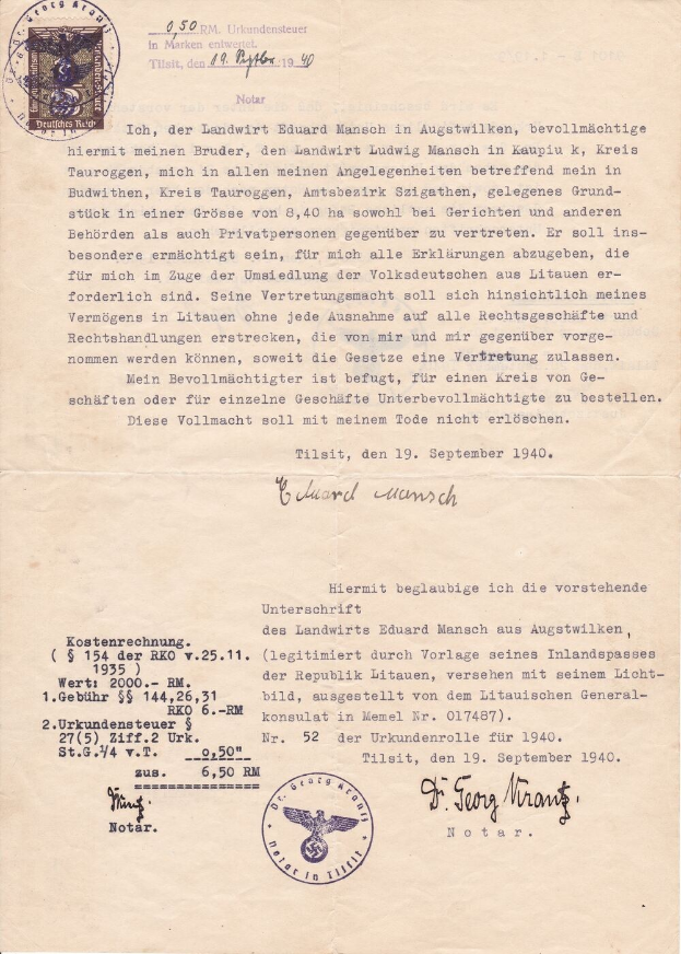 Getippter Brief der deutschen Armee an den Präsidenten der Vereinigten Staaten vom 19. September 1940, auf weißem Papier mit schwarzem Rand und Siegel gedruckt, mit schwarzer Tinte einschließlich Datum, Uhrzeit und Ort.