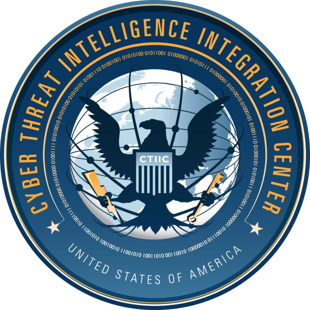 Logo des Cyber Threat Intelligence Integration Center (CTIC): ein blauer Kreis mit einer weißen Silhouette einer Person in der Mitte, umgeben von einem weißen Ring mit "CTIC" in blauer Schrift auf einem weißen Hintergrund.