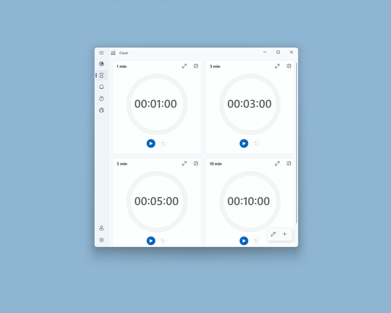 Blauer Hintergrund mit einer Uhr, die die Zeit anzeigt, Teil eines Timer-App-UI-Kits mit Text oben.